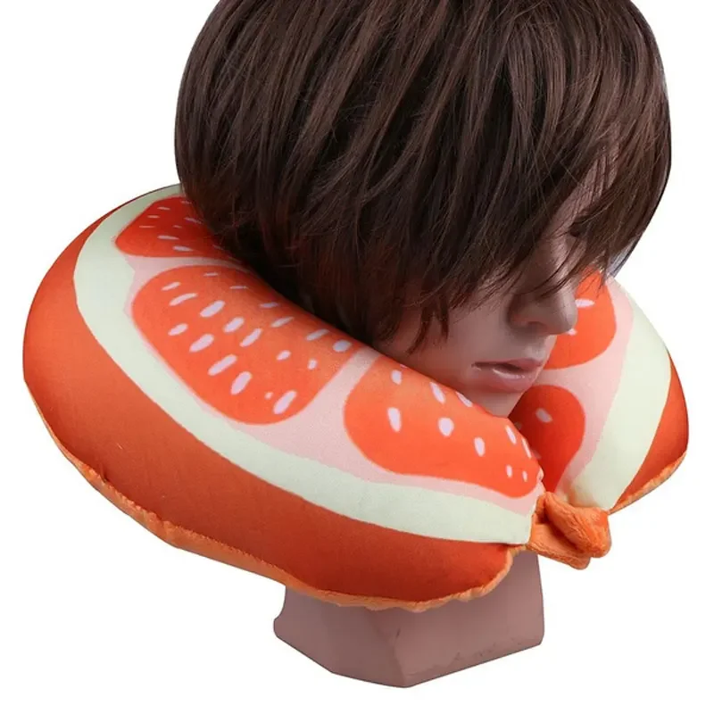 Cute Fruits U Shaped Travel Pillow Car Head Rest Pillow Memory Foam Cushion Travel Neck Flight Pillow with Attachable Snap Strap