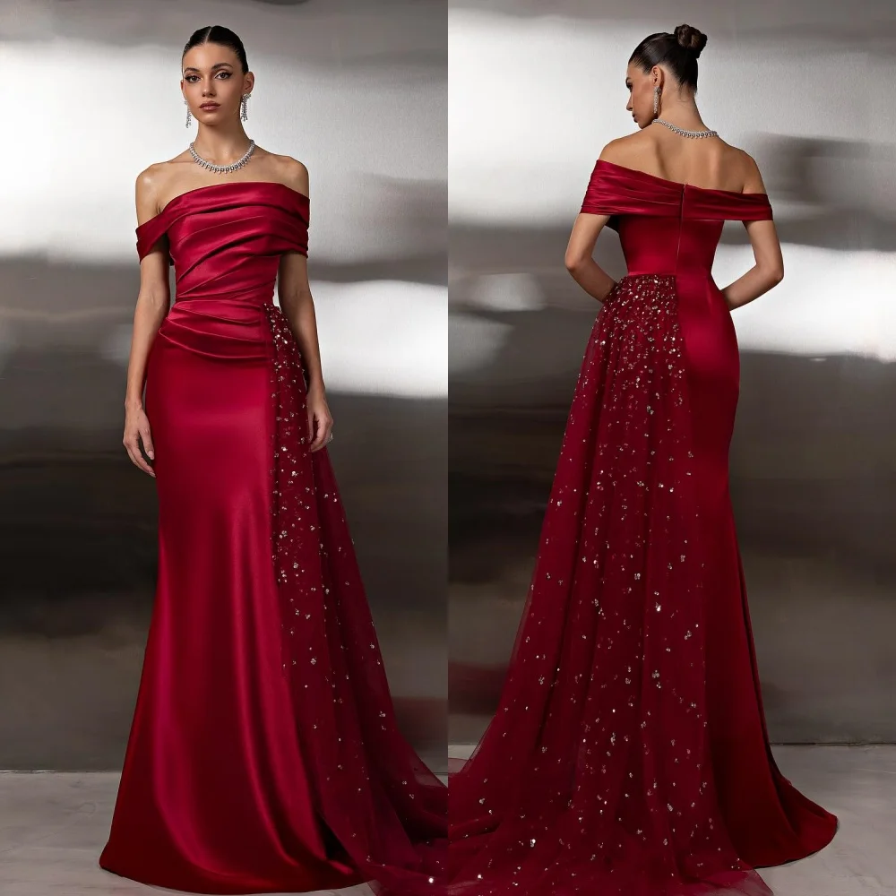 تخصيص البريق معقدة الطية ثنيات الديكور مطرزة حورية البحر خارج على الكتف فساتين طويلة مخصصة فساتين المناسبات الرجعية #1