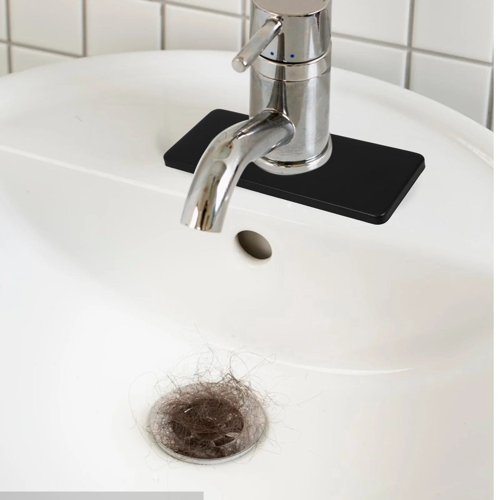 2 قطعة صنبور Escutcheons مستطيل بالوعة ثقب يغطي الفولاذ المقاوم للصدأ سطح السفينة لوحات الحمام المطبخ صنبور حوض خلاط أسود #1