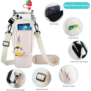 하이킹 및 캠핑용 물병 토트 백, 스탠리 40oz 물병과 호환, 조절 가능한 컵 슬리브 스트랩 머그잔