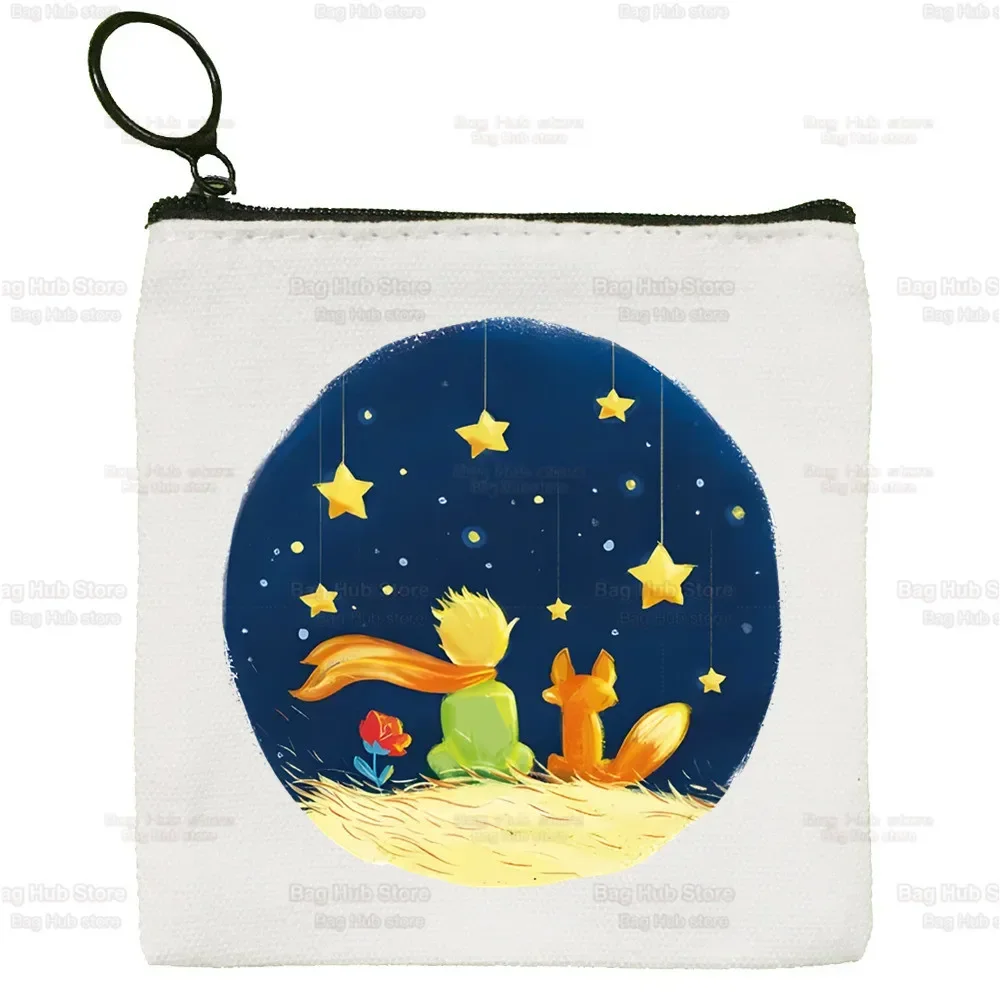 Monedero de dibujos animados del Principito espacial de la tierra para mujer, Mini lienzo artístico, lindo estuche para llaves, monedero para estudiantes