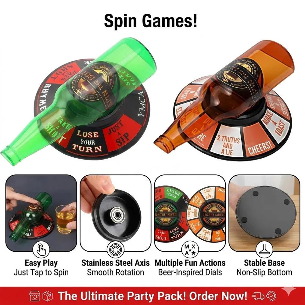 

Fun Penalty Drinking Game Spinner Bottle, Adult Drinking Party Game, Interactive Tabletop Game for Bars and Club Gatherings