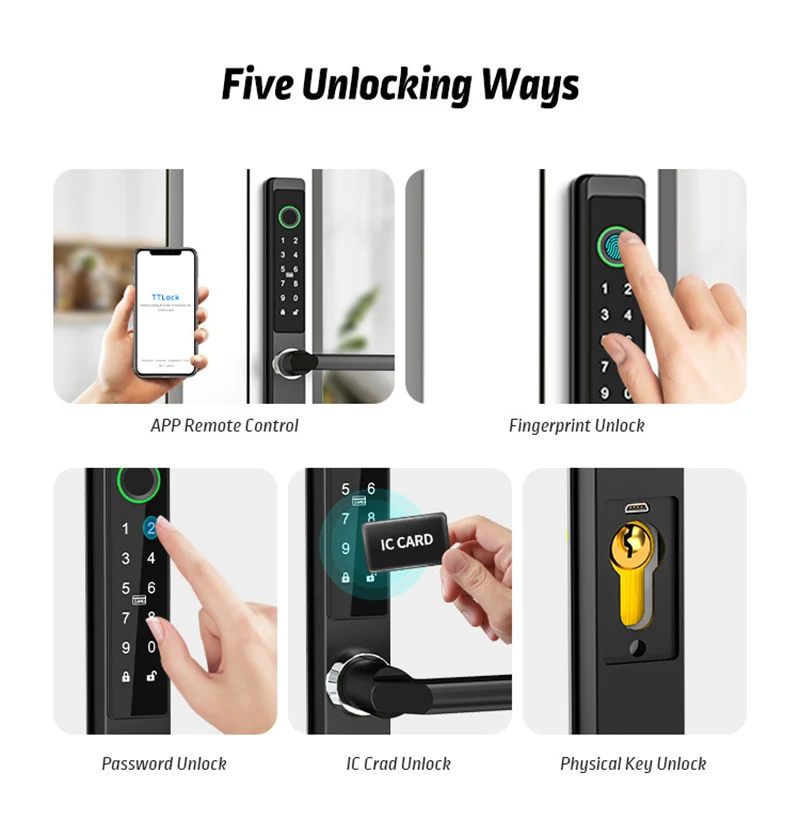 3CM Width Waterproof Aluminum Door Lock Bluetooth Fingerprint Digital Code TTLock Smart Sliding Door Lock 2885 3585 4585 Mortise