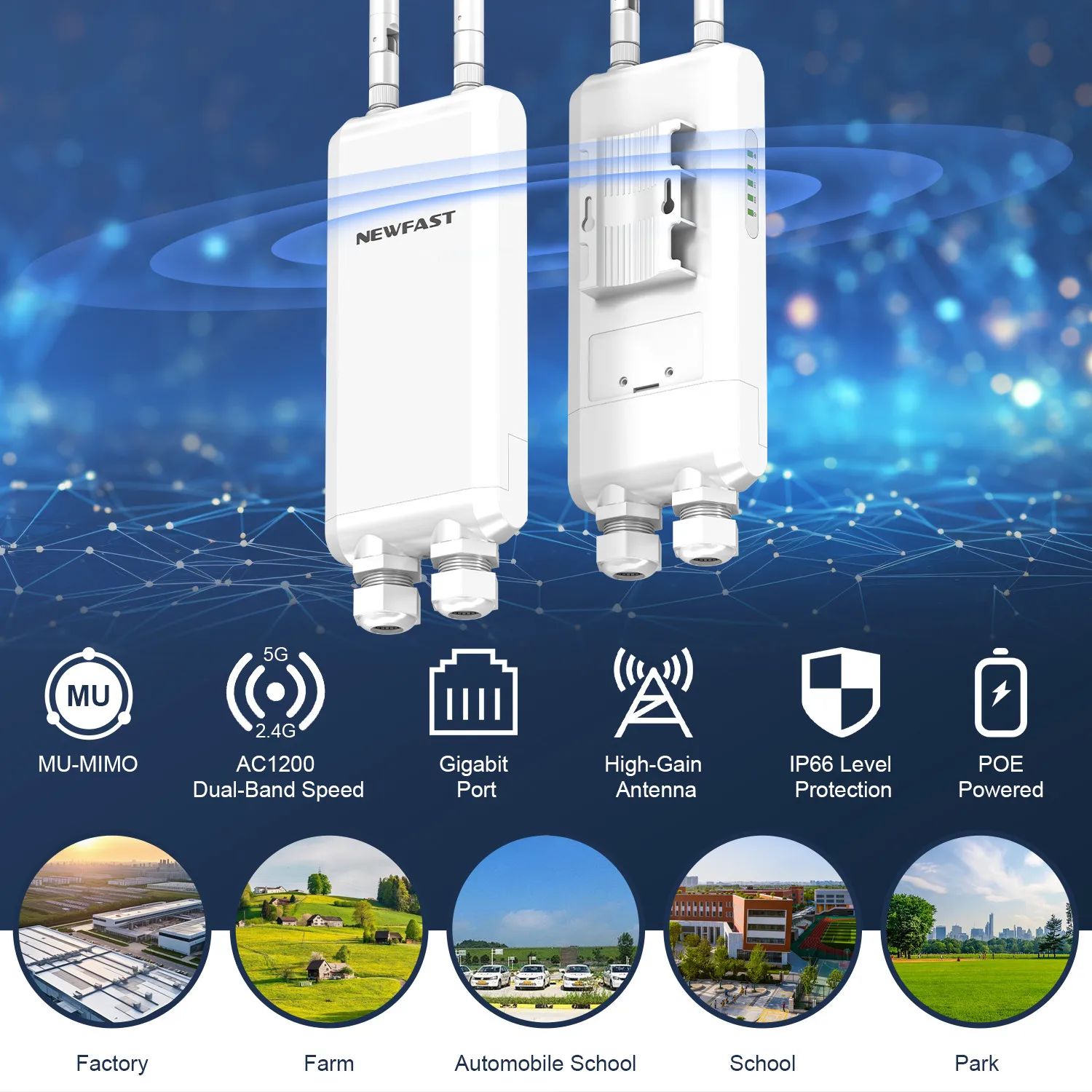 Punto di accesso Gigabit COMFAST 2.4G e 5G 1200Mbps AP esterno ad alta potenza Antenna WiFi a lungo raggio Router stradale Ripetitore extender WiFi