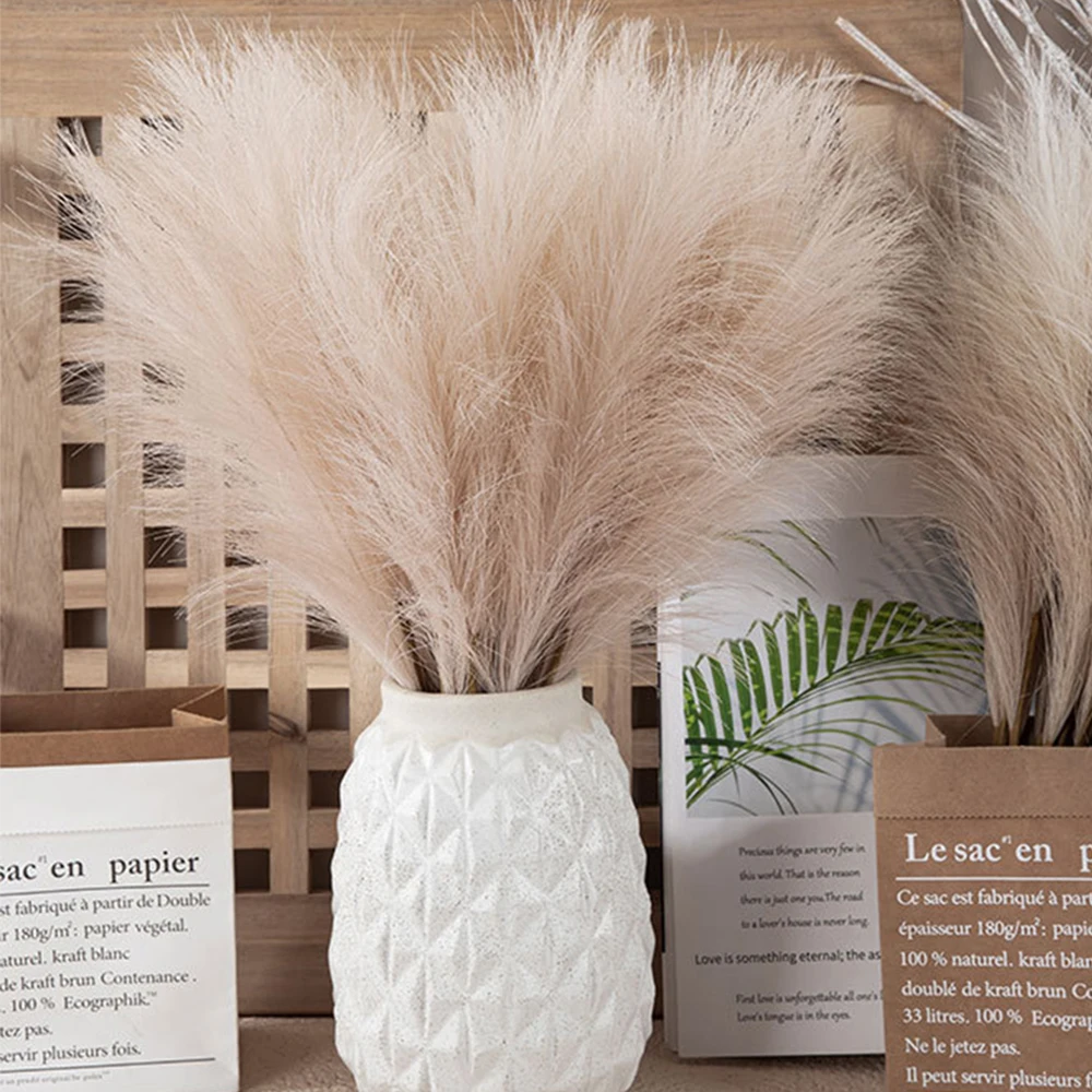 10 Stück künstliche Blumen, flauschiges Pampasgras, Dekor, gefälschte Pflanzenblätter für Hochzeit, Boho-Blumenstrauß, Party, Zuhause, Vasendekoration