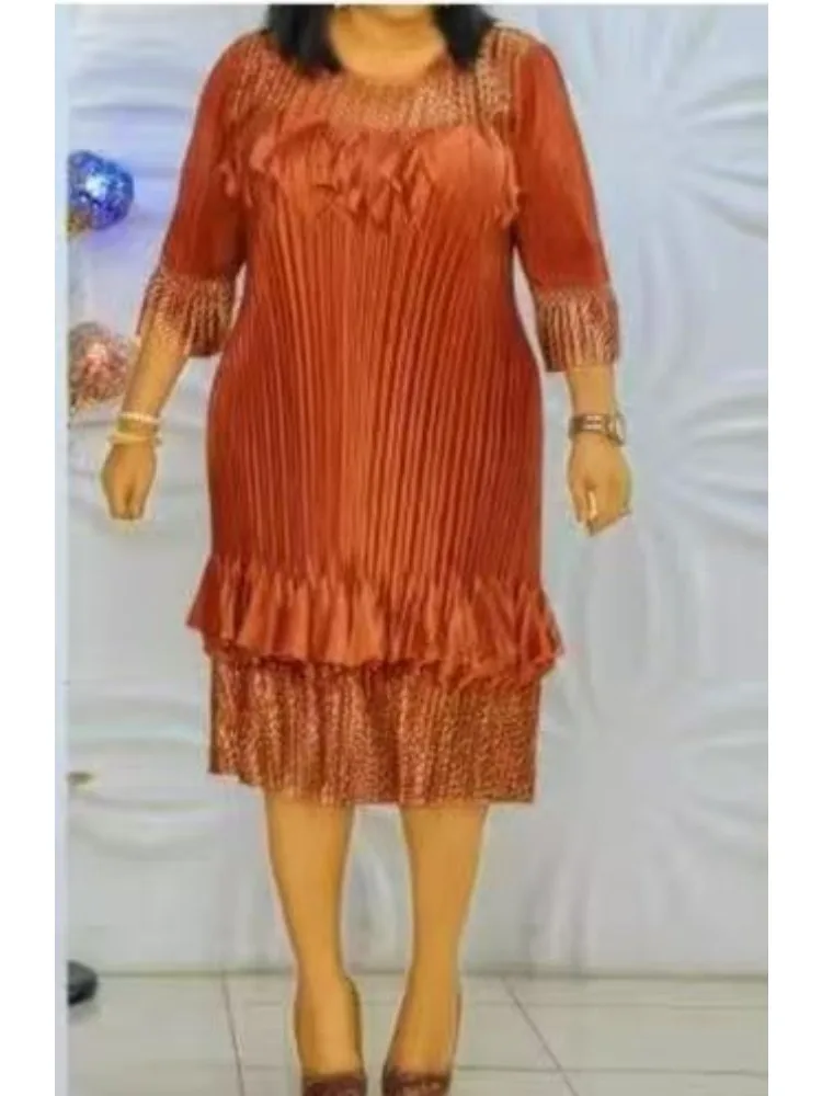 

Miyake Pleated Dress with Bronzing Flower Pleated New Long-sleeved Women's Dresses 2025 Autumn New