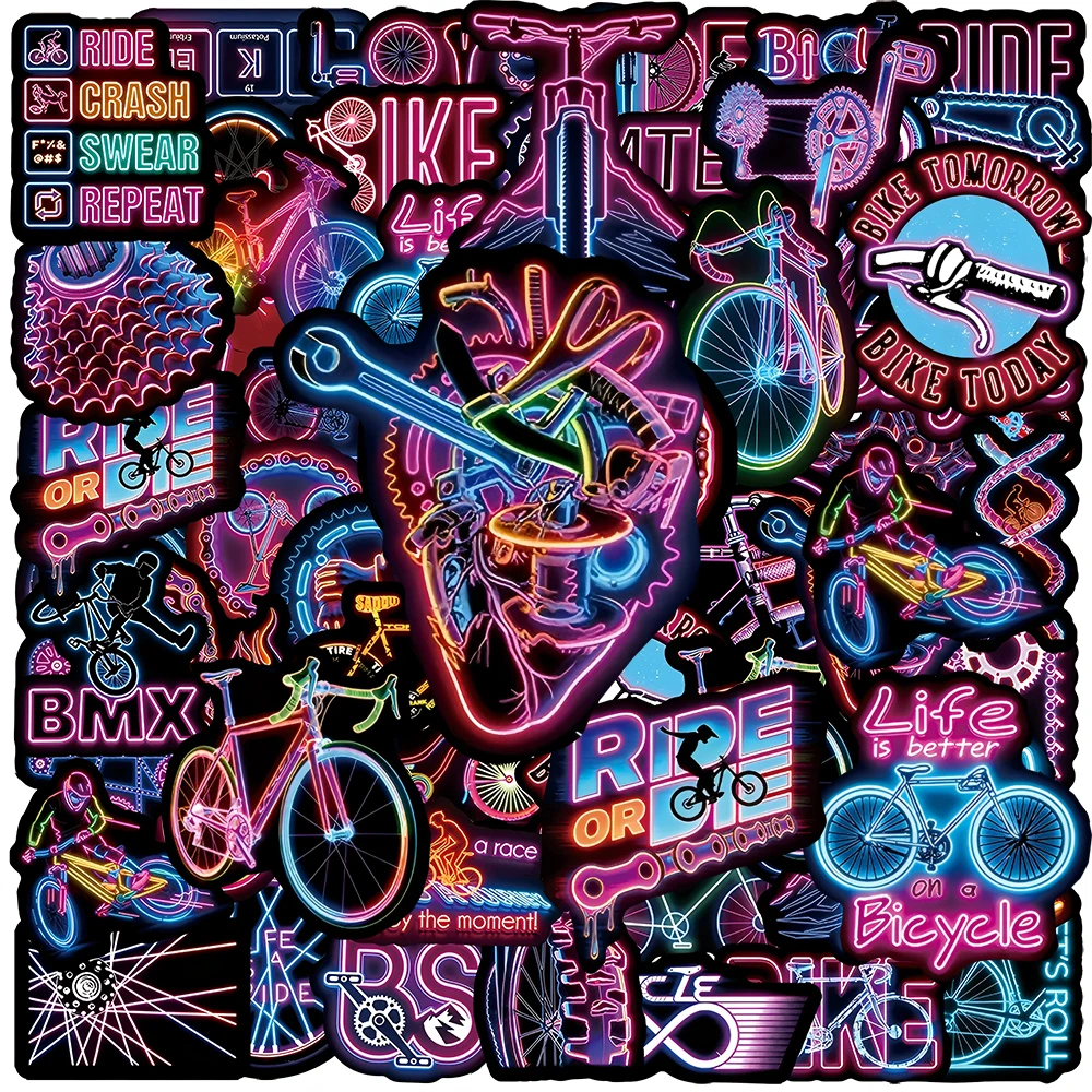 10/30/50pcs Outdoor Mountain Bicycle Cartoon Stickers Neon Light Graffiti Decals DIY Scrapbook Guitar Laptop Cool Sticker Decor