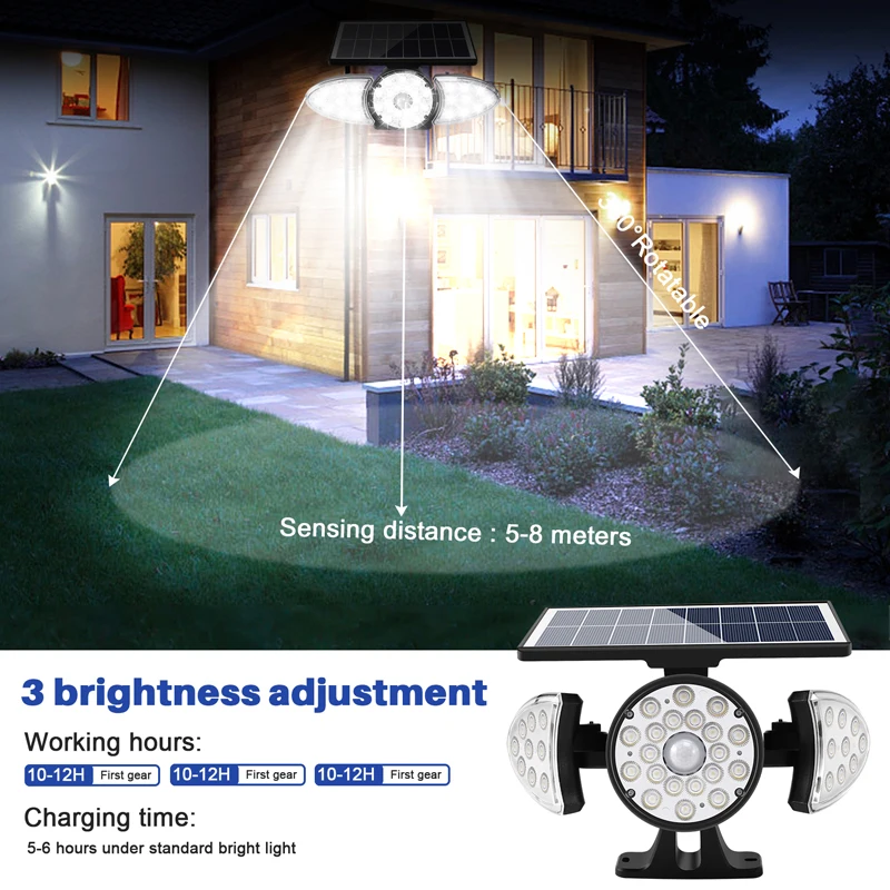 Outdoor Solar Light 38 LED Wireless Security Wall Light 360°Rotatable With 3 Mode IP65 For Garage Garden Front Door Yard