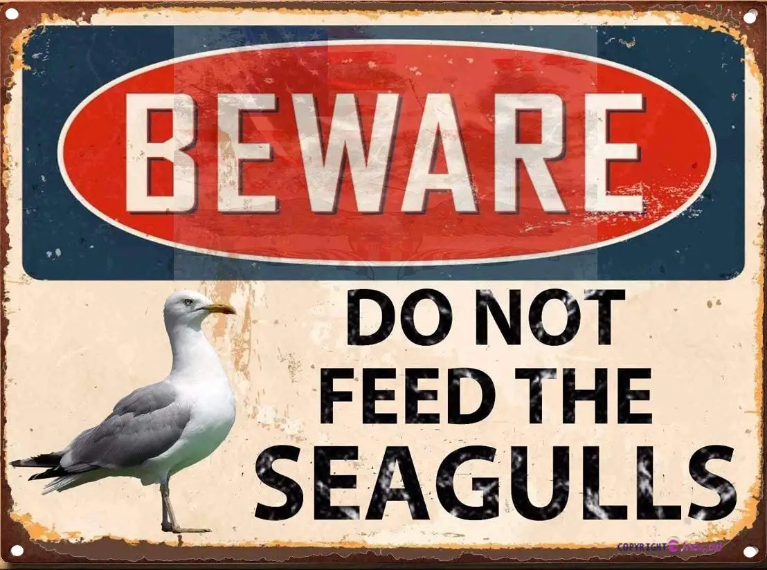 ELEtina Beware Do Not Feed Retro Seagulls Bar Pub Home Vintage Plaque Cave,Cafe,Club,Wall Art Metal Sign 12 X 8 inch