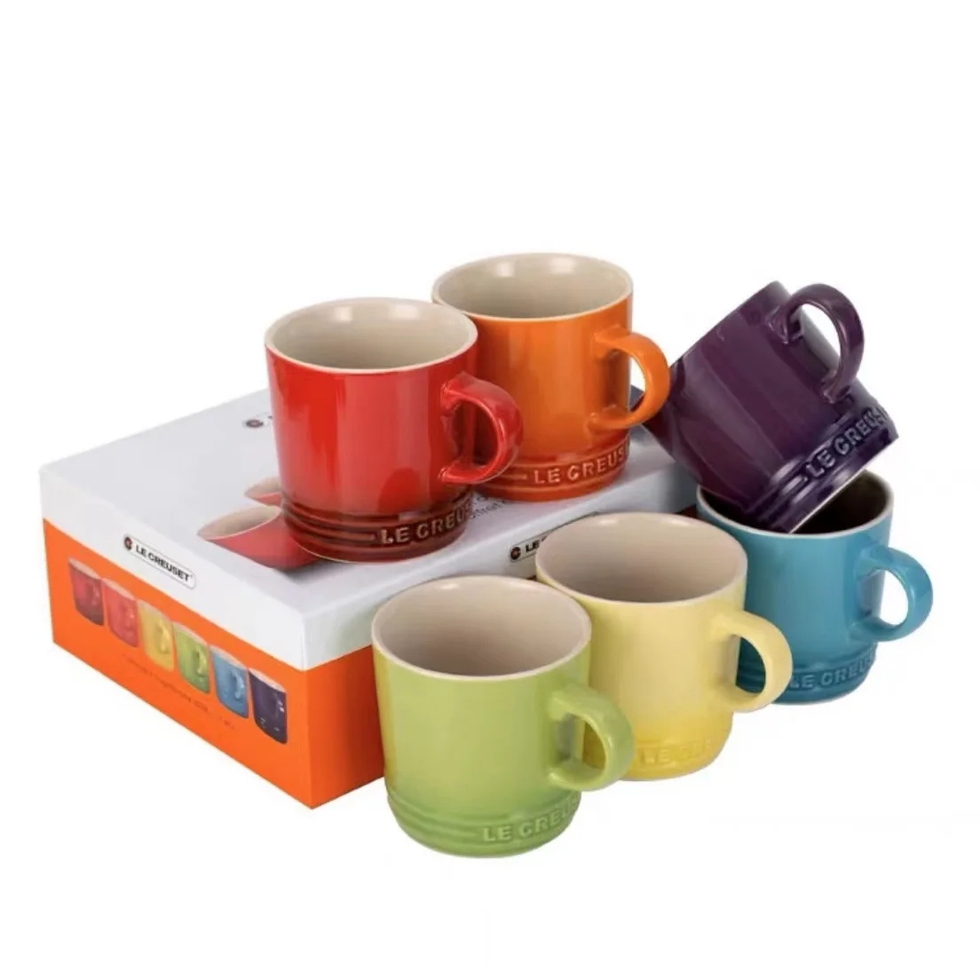 

Cool Color LE CREUSET Rainbow Ceramic Mug Macaron Six-Piece Set Home Use Drinkware Combination Kitchen Dining Bar Accessories