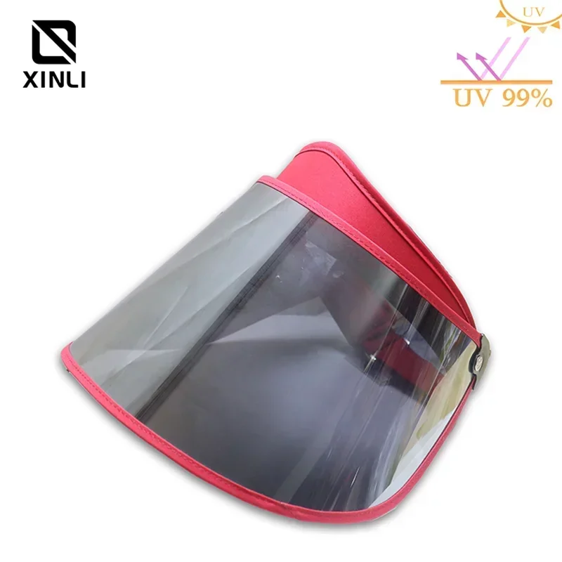 

Outdoor UV Protection Sun Visor Hat Red Headband with Silver Lenses Plastic PVC Empty Top Hats Sport Golf Caps for Men and Women