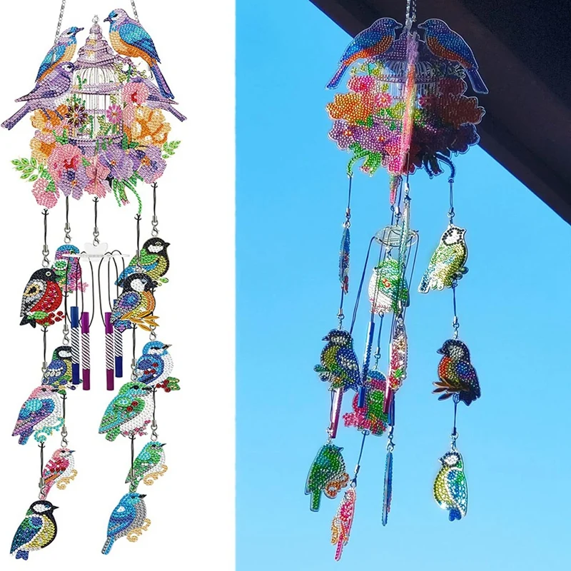 DIY Dotted Diamond Art Painting Wind Chime Kit, Three-Dimensional Dreamy Sun Catchers Diamonds Dot Paintings