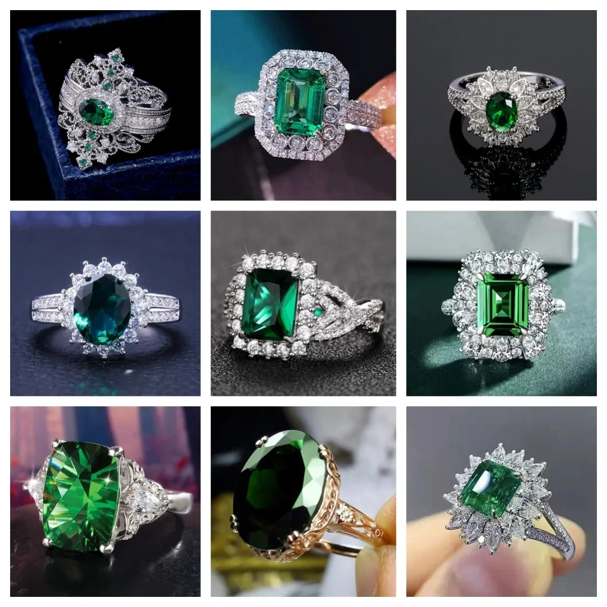 2024 New Luxury Party Ladies Ring Bright Green High End Crystal Noble  Retro Style Accessories Gorgeous Gift