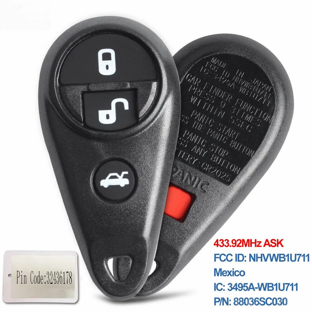 

KEYECU Replacement For Subaru Forester Impreza Legacy Outback Tribeca Impreza WRX 1999-2009 Remote Car Key Fob NHVWB1U711 Mexico