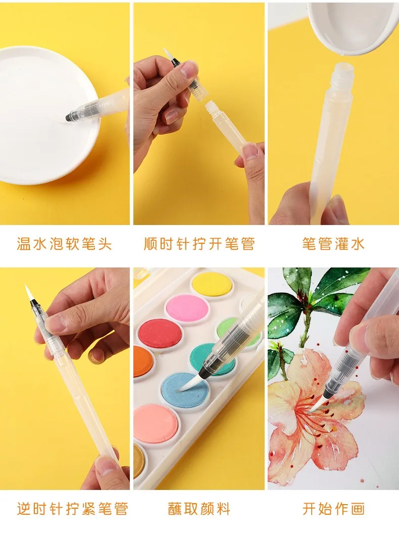 Tap Water Pen Set Solid Watercolor Pigment Pen Beginners Refillable Soft Head Water Storage Hand-Painted Paint Brush Portablees image 5