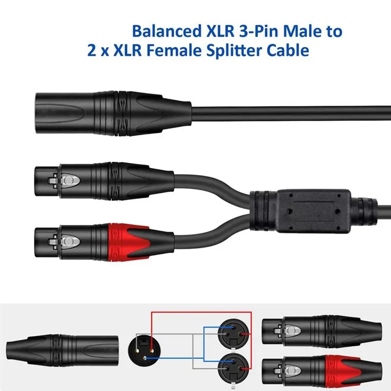 AS95 XLR to XLR Y-Splitter Cable, Balanced Female to Dual Male Audio Microphone Adapter, 2 XLR to XLR Adapter