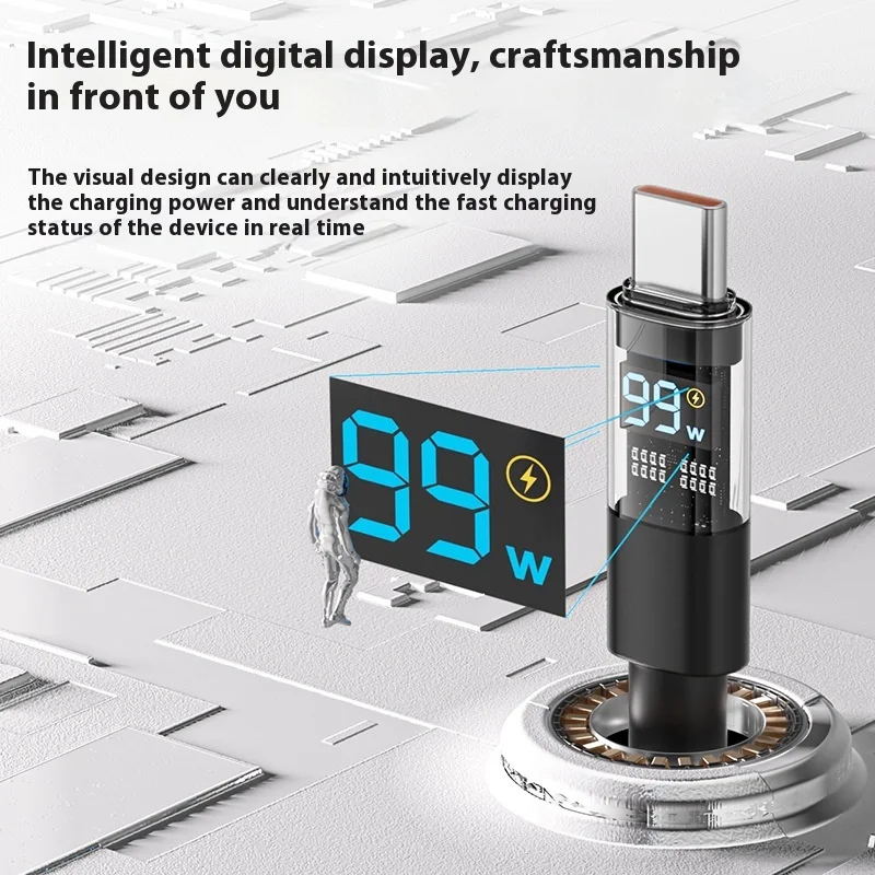 100W Super Fast Charging Horizontal Screen Transparent Digital Display Power Mobile Phone Data Cable Suitable for PD Braided Wir