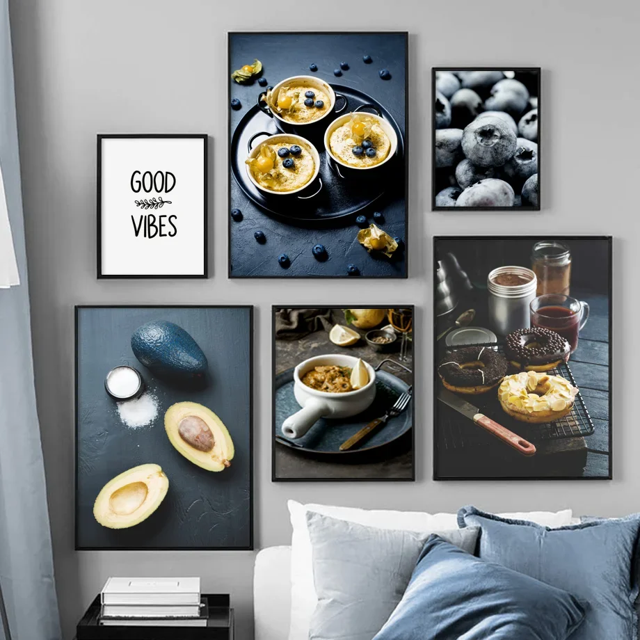 Bolo de Chocolate, aguacate, arándano, lienzo, arte de pared, tienda de postres de estilo nórdico, impresión de carteles, pin
