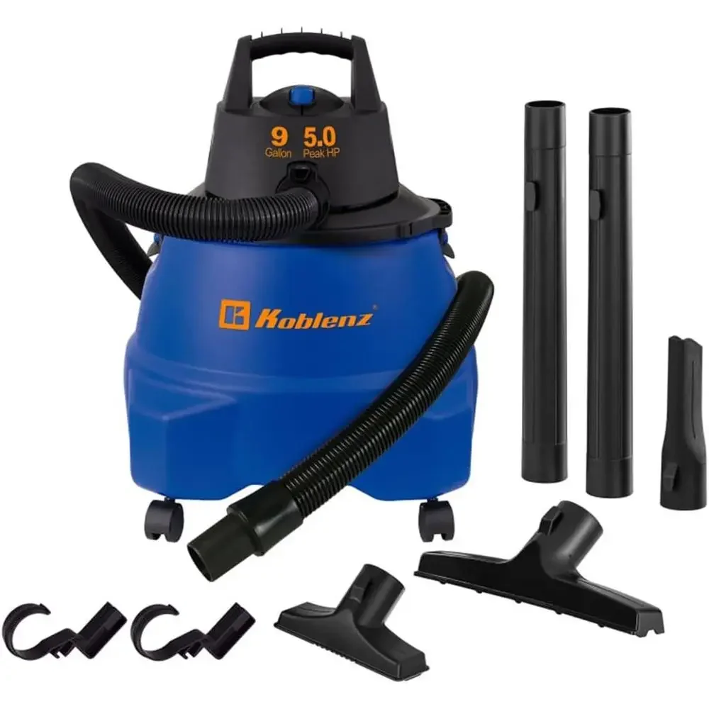

9 Gallon Dual-Purpose Wet/Dry Vacuum with 5 HP, Accessories Included, Black & Blue