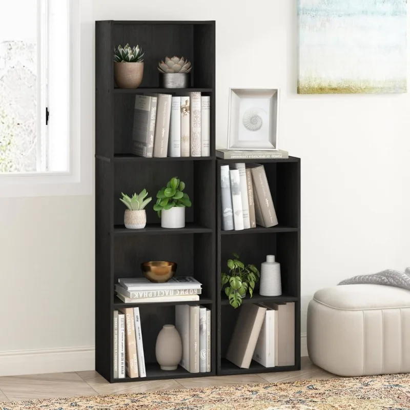

5 Cube Bookshelf Open Shelf Bookcase 9.4 x 15.8 x 52 for Living Room Bedroom Home Office Blackwood
