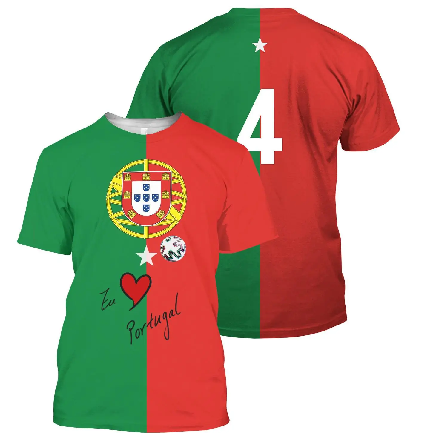 Summer Outdoor Sports T-shirt Portugal Flag Shirt Men\'s Football Shirt T-shirt Celebrating the Portuguese Football Team Top