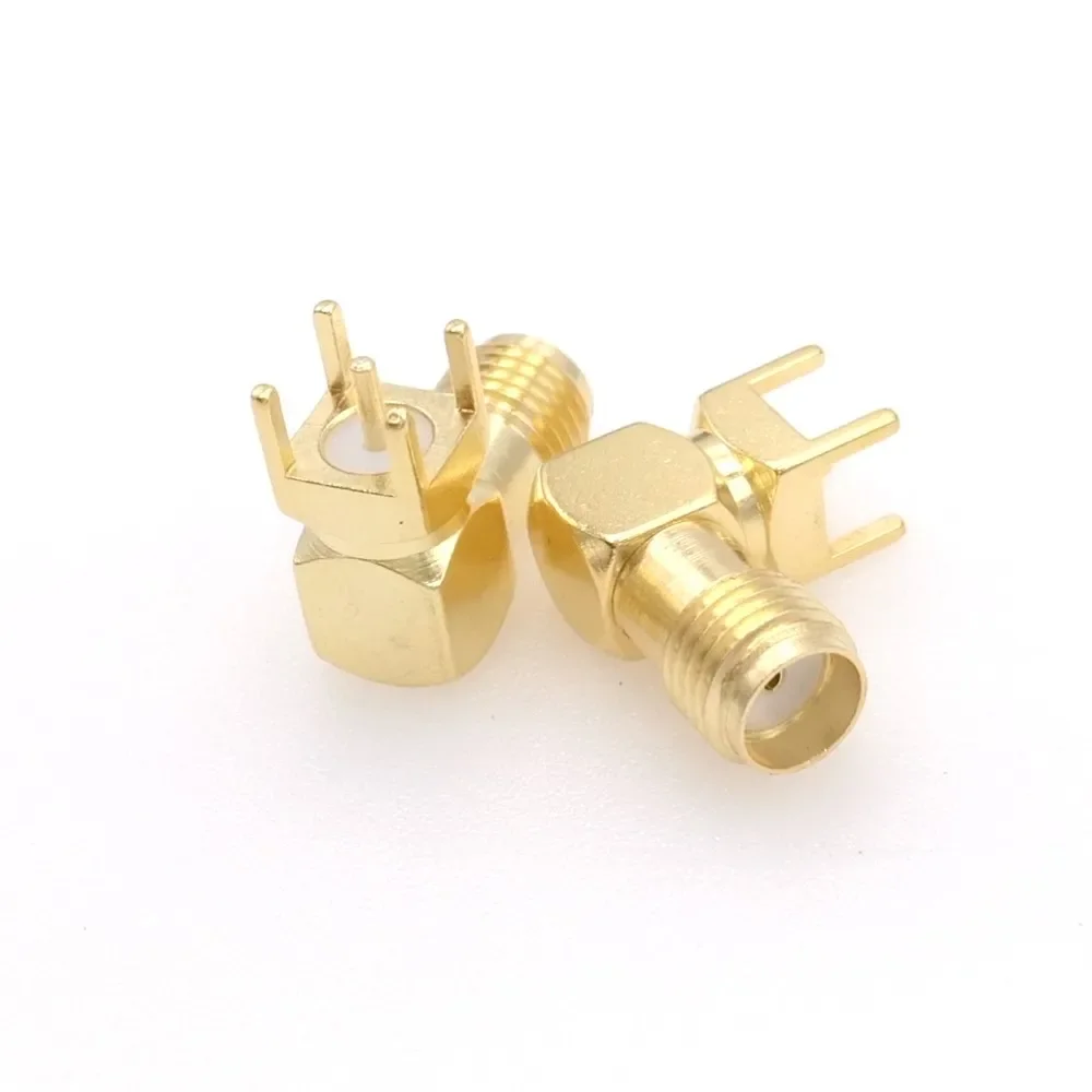 

100pcs PCB Mount SMA Female Jack Right Angle Goldplated Coaxial RF Connector Adapter