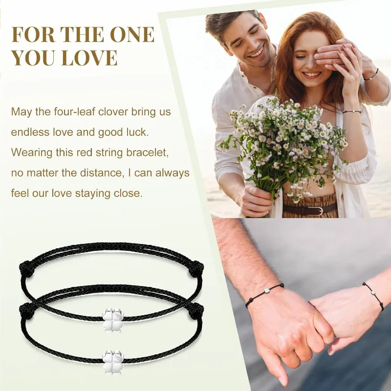 Zestaw bransoletek z srebra próby 925 z motywem szczęśliwego koniczyny, mały, elegancki i delikatny prezent na urodziny przynoszący szczęście.