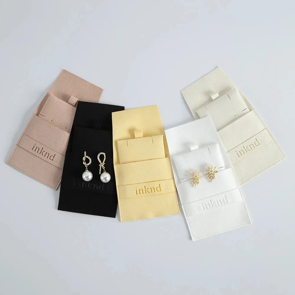 

50set Custom Logo Microfiber Jewelry Pouch Insert Pad Card Suede Envelope Flap Gift Jewelly Bags For Necklace Earring Bracelets