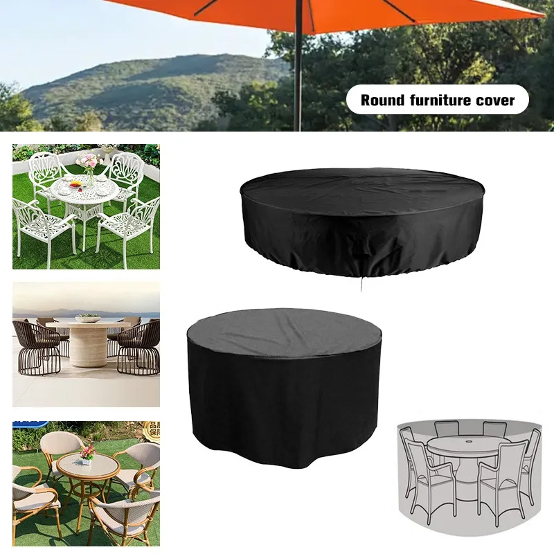 Oxford Cloth Round Table Cover for Garden - Dustproof, Rainproof & Sunproof, Outdoor Patio Furniture Protective Cover
