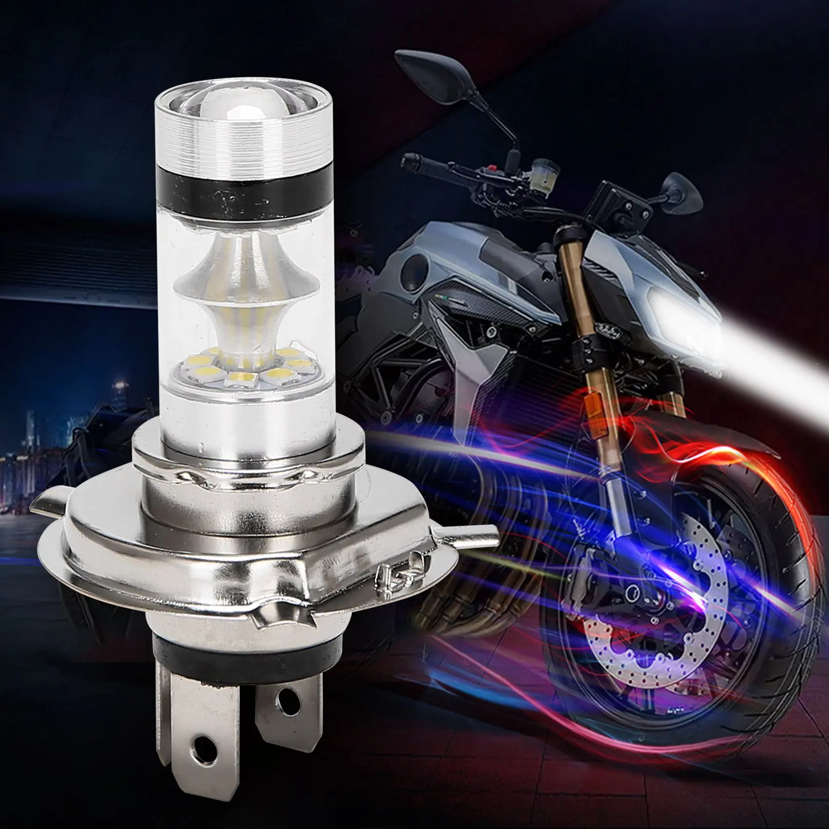 Lampu depan sepeda motor LED H4 9003 HB2, bohlam lampu depan sepeda motor HID Hi & rendah 6500K kekuatan putih 2 buah