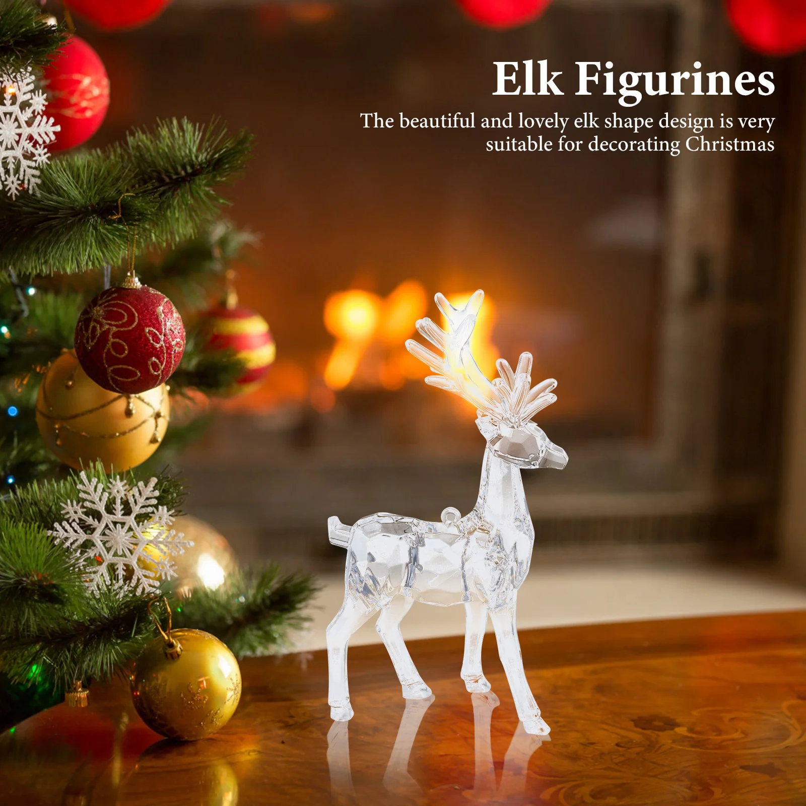 

2Pcs Shiny Acrylic Elk Decoration Festive Xmas Elk Sculpture for Home Office Desktop Christmas Party Decor Desktop Ornaments