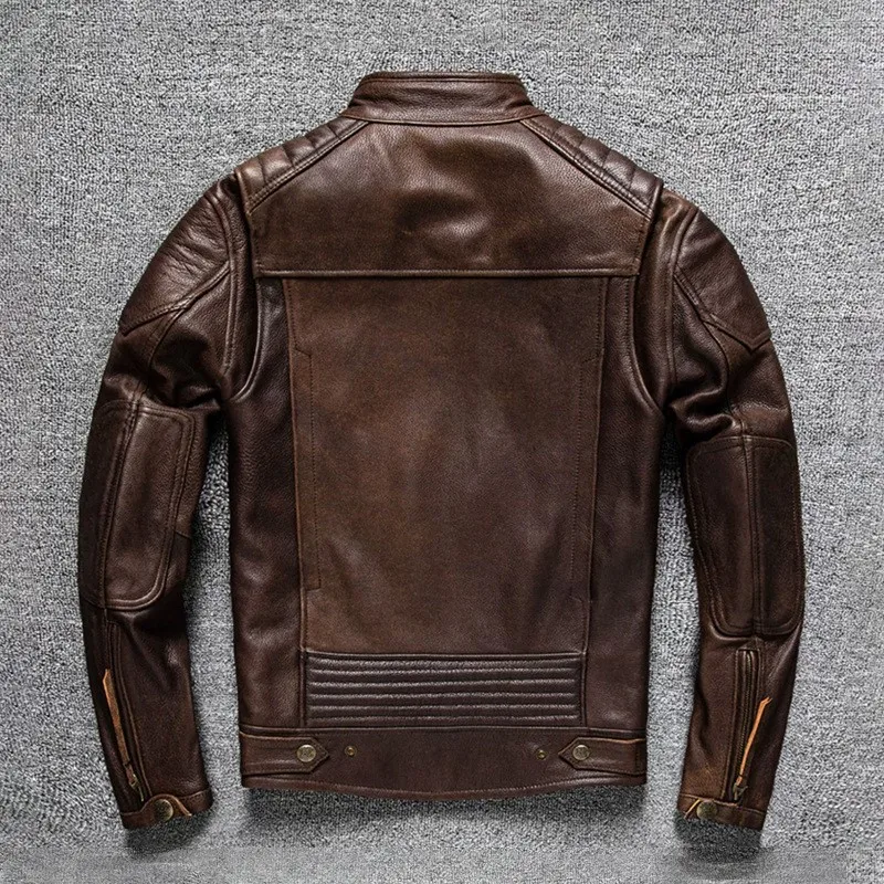 Motorcycle suit top layer cowhide leather men's coat