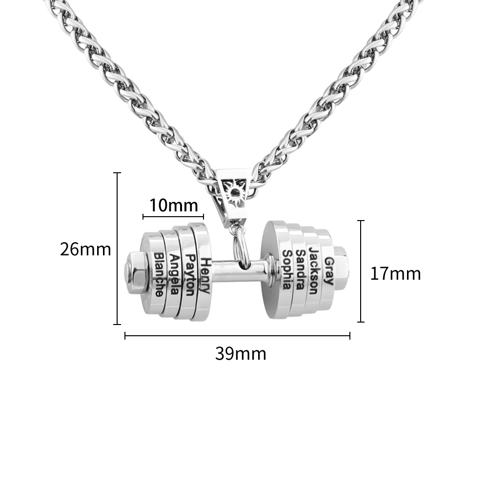 MaiLun Personalisierte Namen Hantel Halskette Hip Hop Halskette Edelstahl Hantel Halskette Schmuck Geschenk – Detail 9