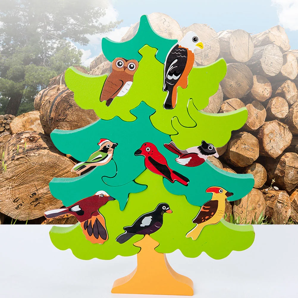 3D Wooden Bird Large Particle Educational Toys Tree shaped Bird Puzzle Cognitive Development Eye Protective Green