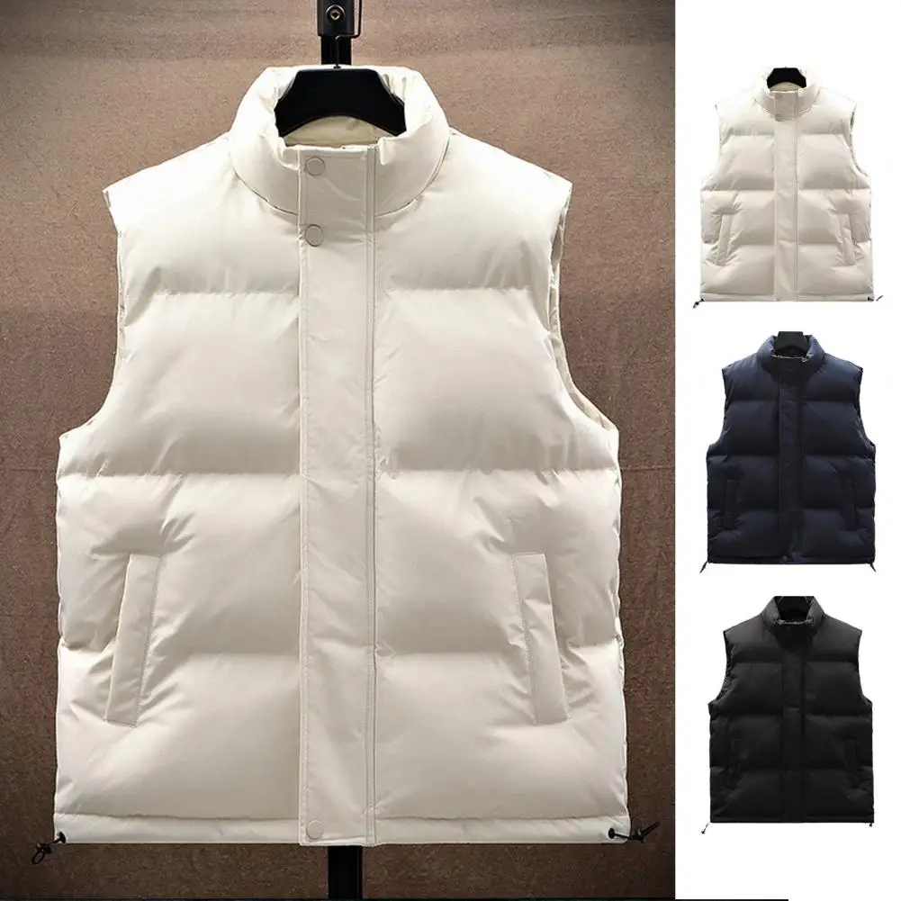 Casual Men Vest Men's Stand Collar Sleeveless Winter Jacket with Pockets Thickened Outerwear for Warmth Style Men Solid Color