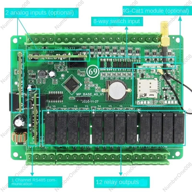 Remote IO Controller 12 in 12 out Network Relay 485 Simple PLC Board 4G Internet of Things