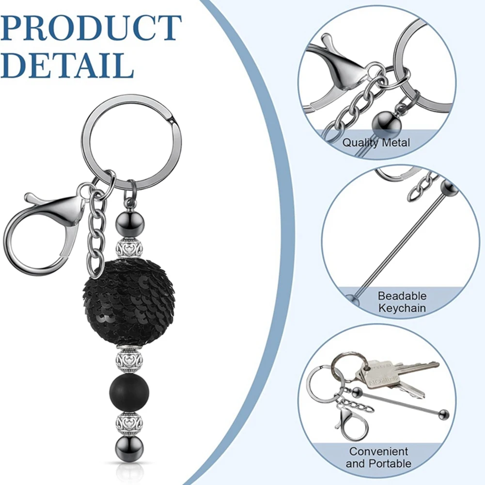 

A21R-Beadable Keychains Bars Kit DIY Keychains Bars Set Kit For Beads Including 10 Beadable Keychain Bars 10 Resealable Pouch