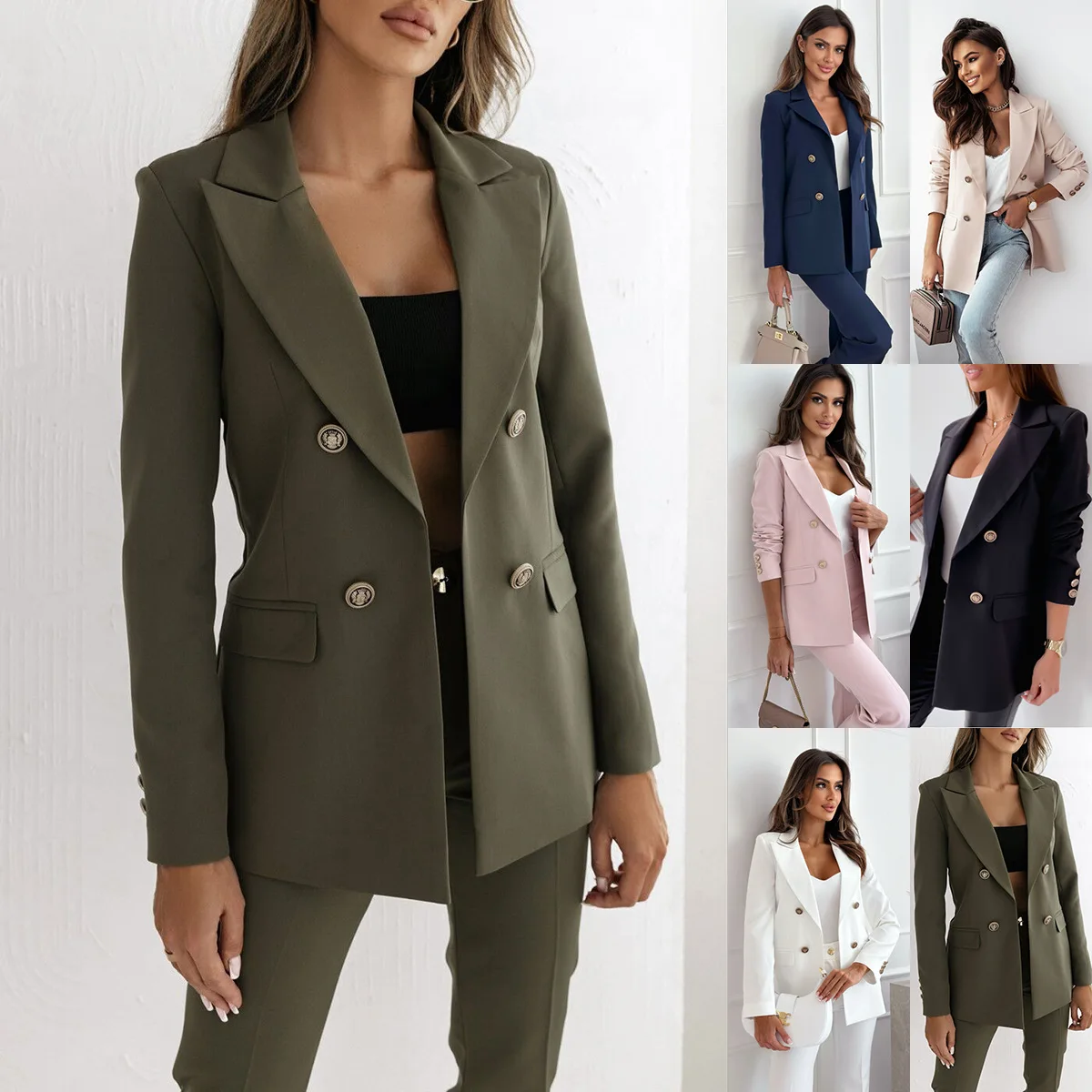 2025 Women's New Long Sleeve Autumn/Winter Double Breasted Versatile Solid Color Fashion Suit Coat Women's Wear