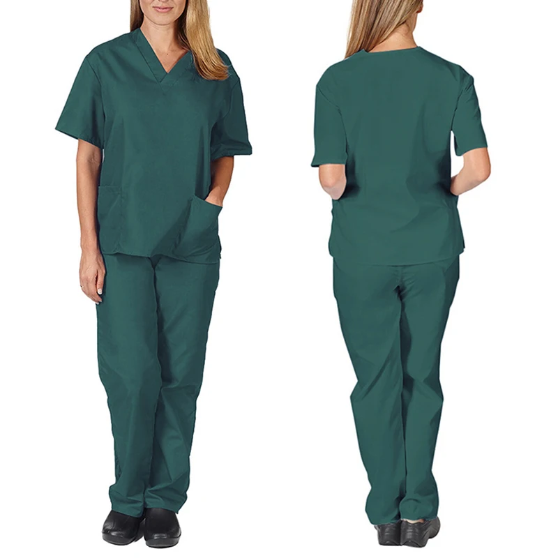 Uniforme médico de enfermera con cuello en V, ropa de trabajo, Tops de manga corta, pantalones, salón, Spa, aseo de mascotas