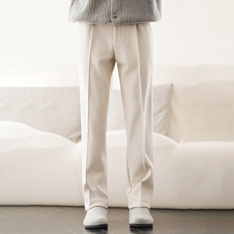 High Quality Men's Thick Wool Pants Autumn Winter Solid Color Merino Wool Knitted Soft Warm Drawstring Casual Trousers