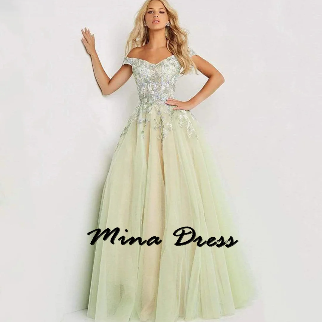 

Mina Customized Embroidery Evening Dresses Woman Elegant Dresses for Women Wedding Party Dress Backless Lace Sleeveless Prom