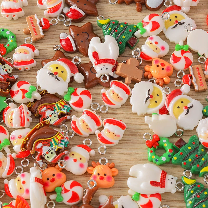 10 stücke Cartoon Weihnachten Charms Harz Hirsch Santa Claus Baum Charms Anhänger für Schmuck machen DIY Halsketten Ohrringe Handwerk Geschenk – Detail 3