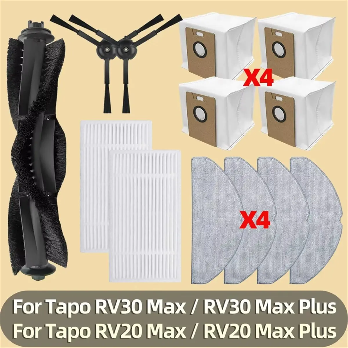 Para RV30 Max/RV30 /RV20 Max/RV20 piezas de vacío filtro cepillo lateral principal almohadilla de fregona