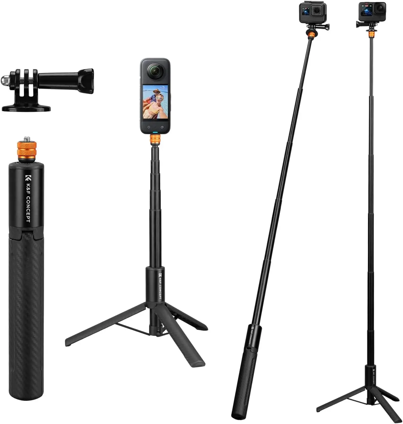 Invisible Selfie Stick 120cm Extended Monopod for Insta360 X5/X4/X3, GoPro Hero 13/12/11, DJI OSMO 360 Pocket 3 with 1/4' Adapte