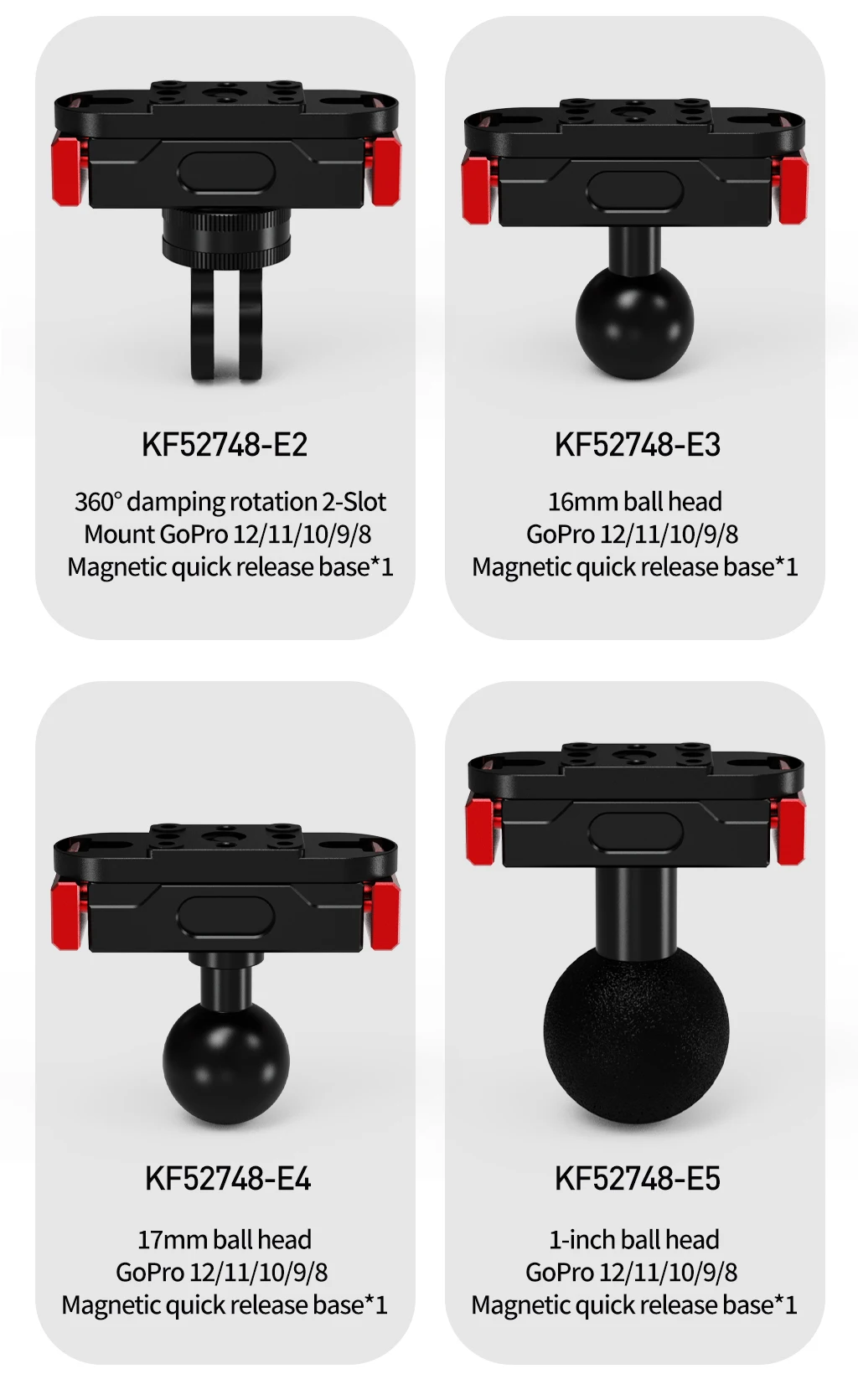 Magnetisches Schnellverschluss-Basisset für Gopro Hero 12, 11, 10, 9, 8, 7, Mini Max Action-Kamera-Zubehör, 1/4 Zoll ARRI-Halterung, Stativhalterung – Detail 27