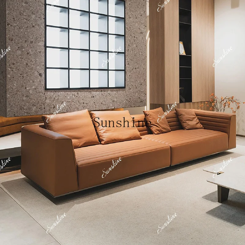 Italian minimalist leather sofa straight row four people suspension super deep sitting width  FT