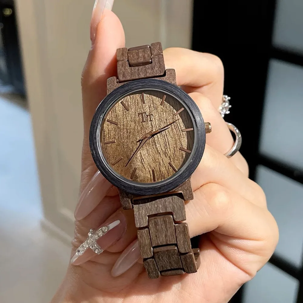 

Large dial, minimalist design, imported eyeglass style bakelite grain design dark brown color unique student-style women's watch