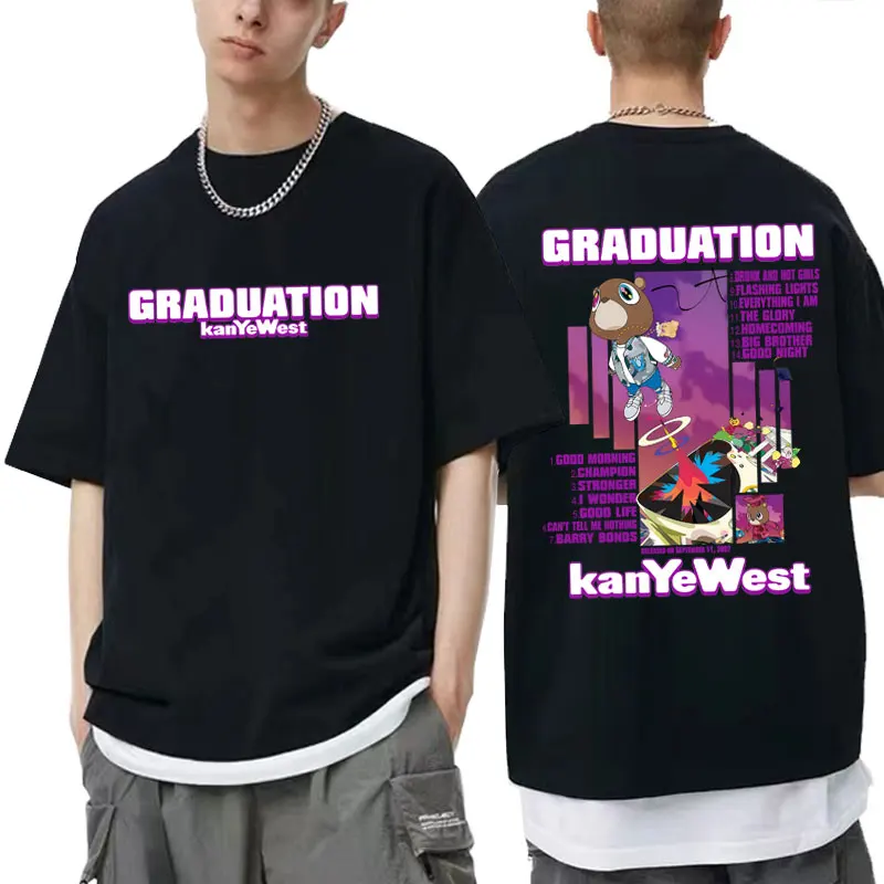 Rapper Kanye West Graduation Bear Graphic T-shirts Men Hip Hop Fashion Pop Music T Shirts Men's