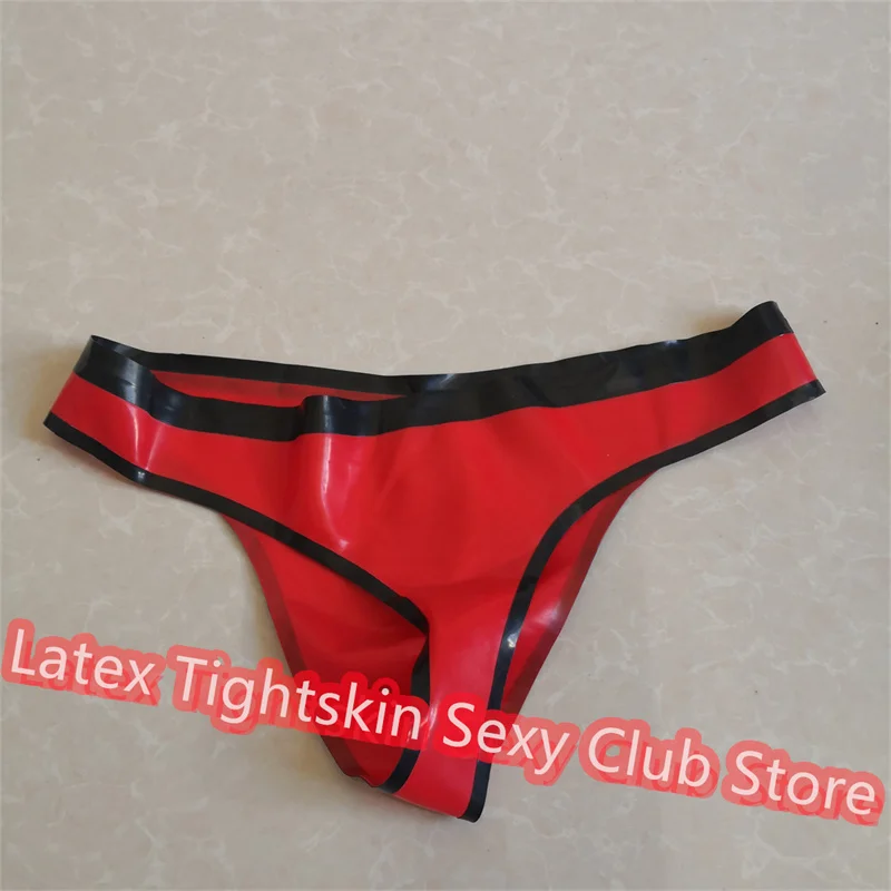 Sexy Latex Briefs Red with Black Trim Fetish Rubber Shorts Underwear Club Wear for Men