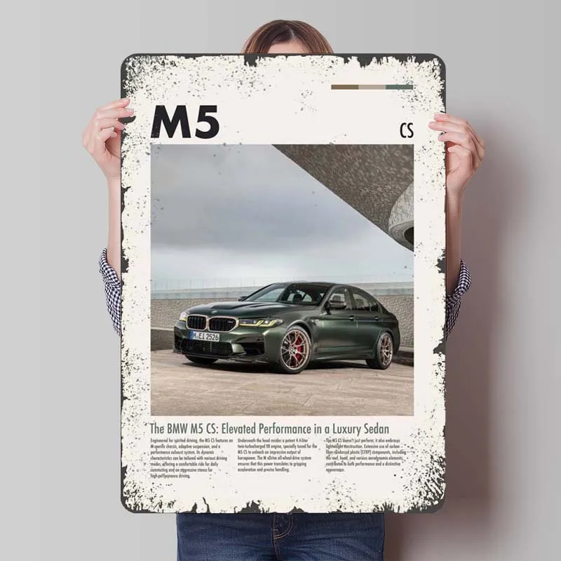 BMW M5 CS Sign Car Metal Poster Room Decoration Home Retro Metal Tin Signs for Garage Wall Art Decoration Bathroom Decor Items